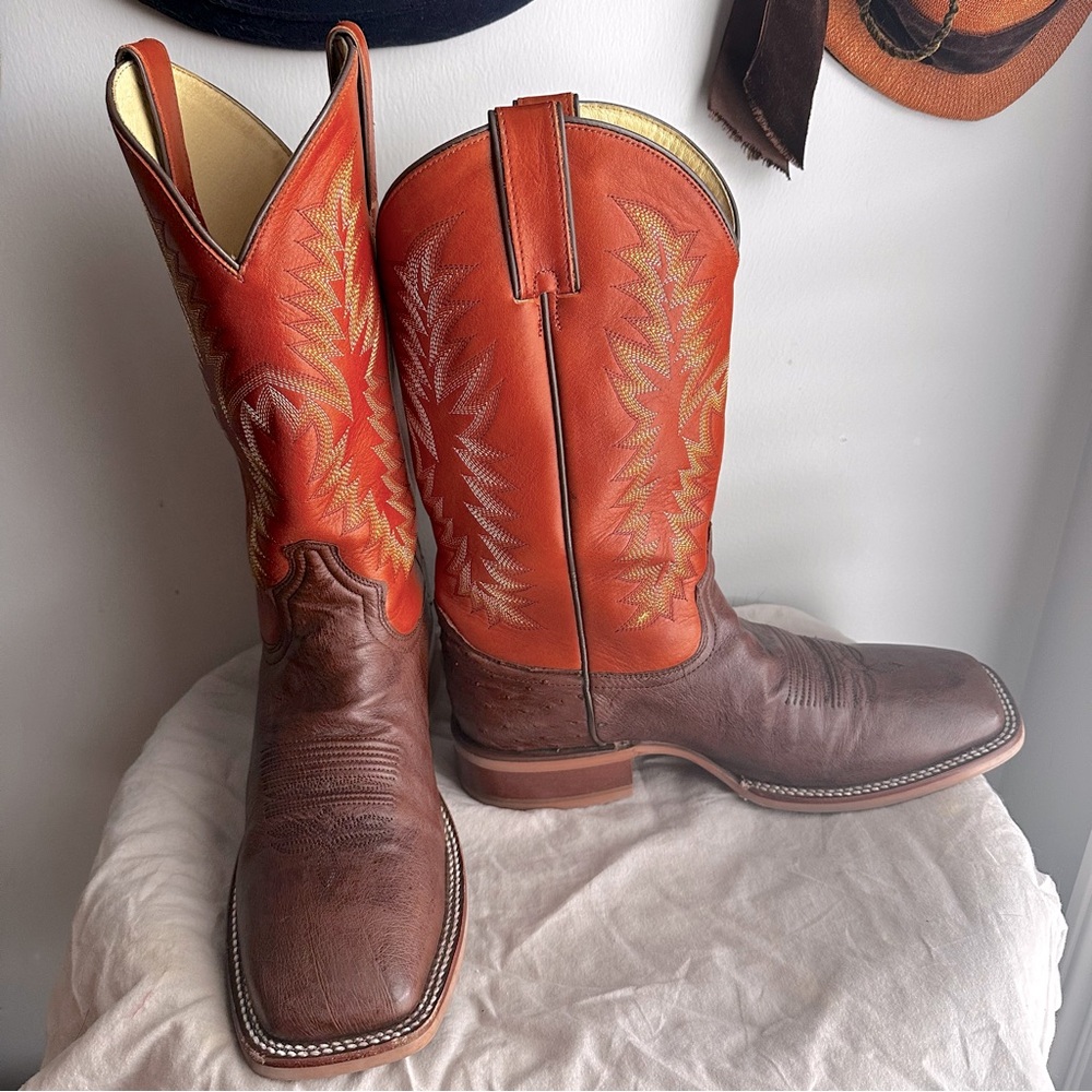 Justin Cowboy Boots w/ Ostrich & Cowhide - Men’s 11 D